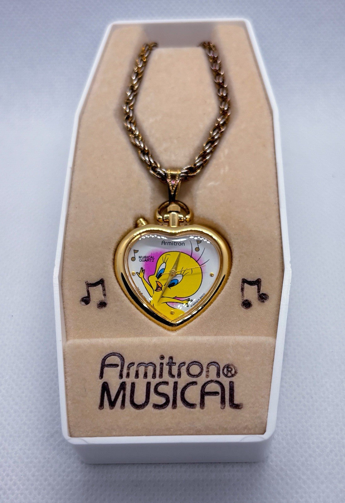 Vtg 1995 Armitron Musical Tweety Bird Gold Heart Pendant Watch Boxed Working