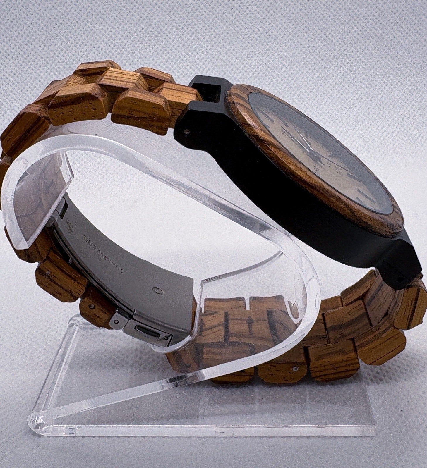 BOBO BIRD Men's Zebra Wood Watch O26-1 Day Date Quartz Handcrafted Excellent
