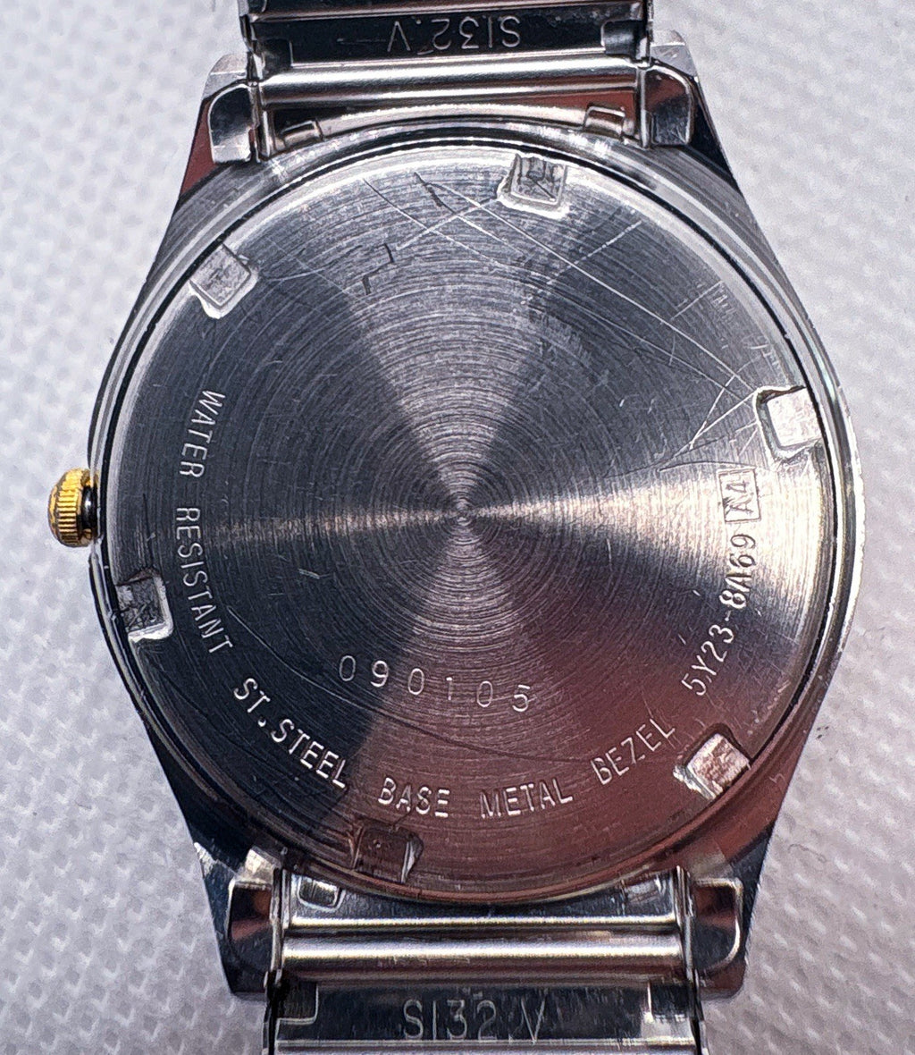 Vintage 1990 Seiko SQ 5Y23-8A69 Two Tone Day Date Watch Serviced New Battery