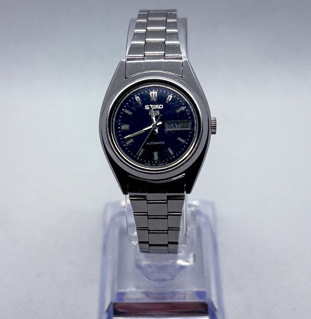 Vintage 1994 Seiko 5 Automatic Ladies Watch 4206-0420 Blue Dial 26mm - Working