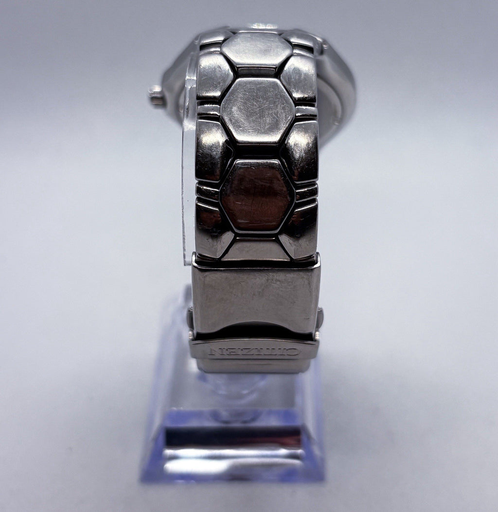 Citizen Eco-Drive E110-K16385 Blue Dial 37mm Hex Link SS Men's Watch 6.5” Wrist
