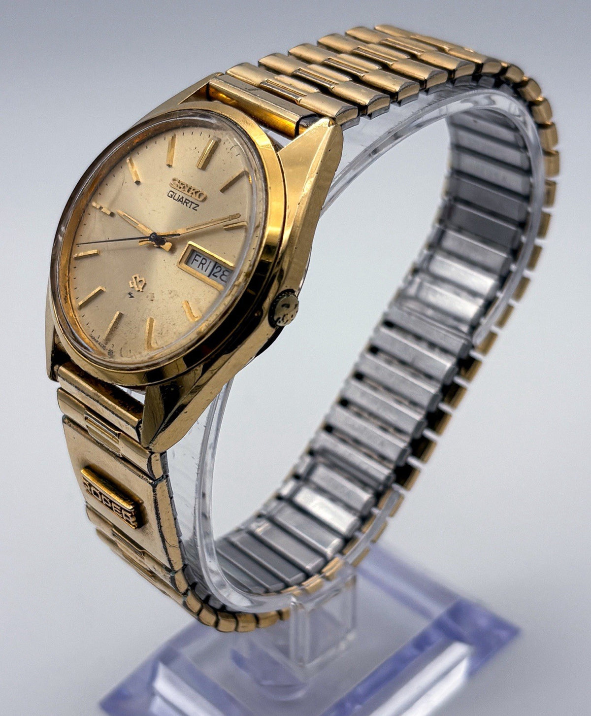 Vintage 1978 Seiko SQ 4336-8089 Champagne Dial Men's Gold Watch Day Date Speidel