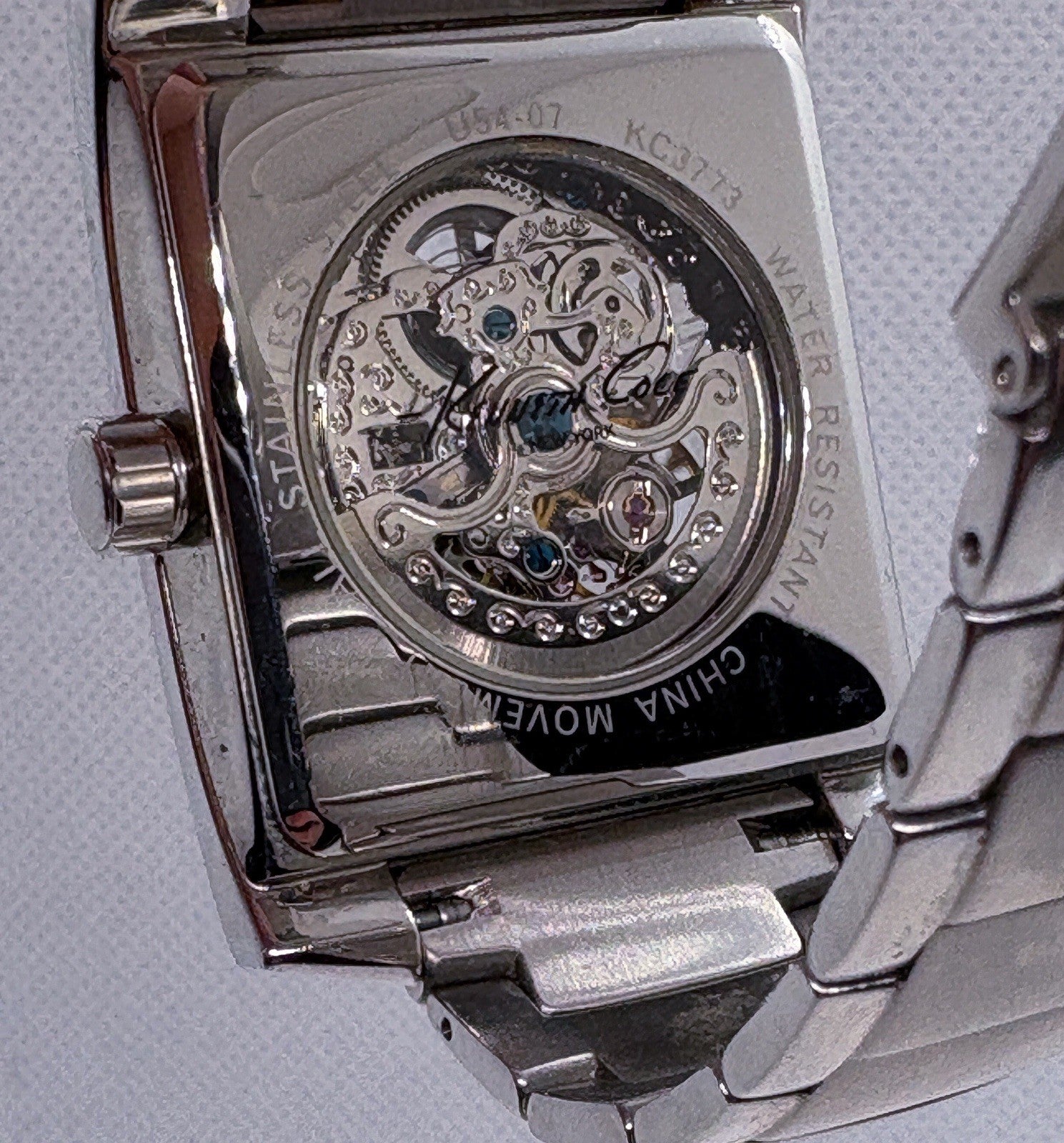 Kenneth Cole NY KC3773  Men's Tank Automatic Skeleton SS Bracelet Dress Watch