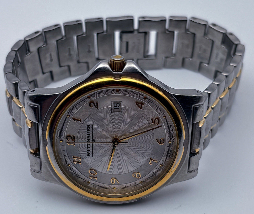 Wittnauer RL8297 Two Tone Quartz 36mm Mens Watch Turbine Guilloche Date