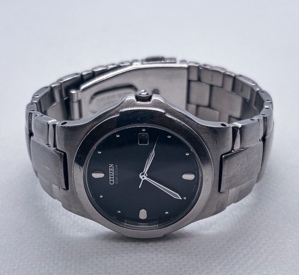 VTG Citizen Eco-Drive E110-K16750 Men's Black Diamond Dial Steel Watch 6” Wrist