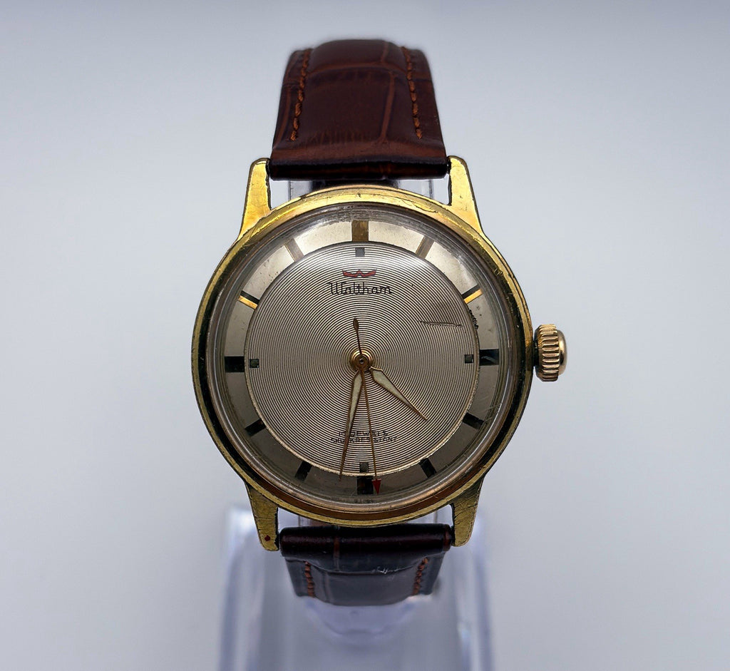 VTG 1960s Waltham 17J Manual Wind Bullseye Pinstripe Gold Plated Mens Watch Runs