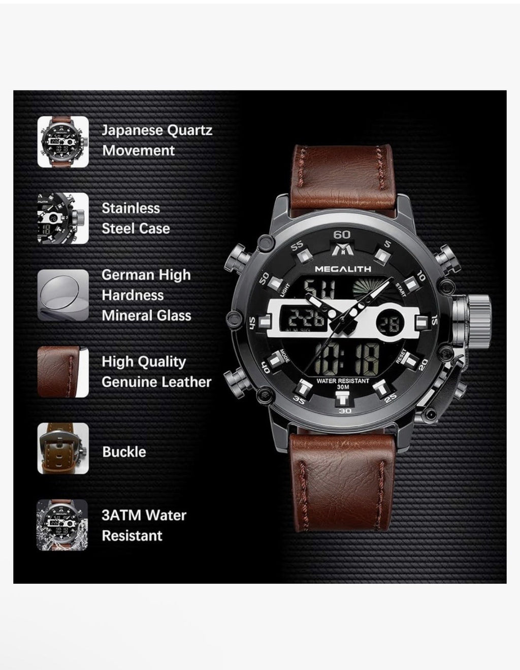 MEGALITH Mens Watch Digital Military Sport Tactical Multifunction 8051M See Desc