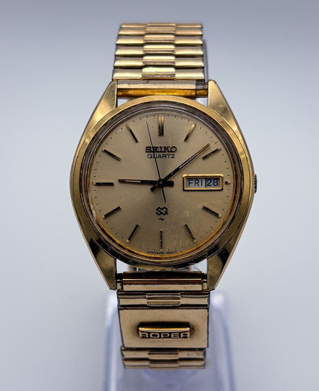 Vintage 1978 Seiko SQ 4336-8089 Champagne Dial Men's Gold Watch Day Date Speidel