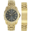 Elgin Men's Watch Bracelet Set Gold Tone with 54 Crystals Gem Bezel FG10009ST