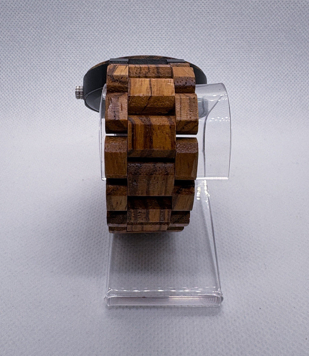 BOBO BIRD Men's Zebra Wood Watch O26-1 Day Date Quartz Handcrafted Excellent