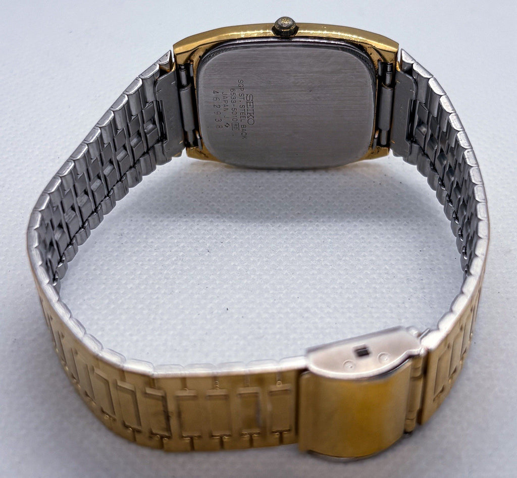 VTG 1984 Seiko Quartz 6533-5010 Gold Plated Textured TV Dial Men's Dress Watch
