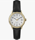 Timex Easy Reader Women's Watch T2H341 - 25mm Gold Case - Black Leather Strap