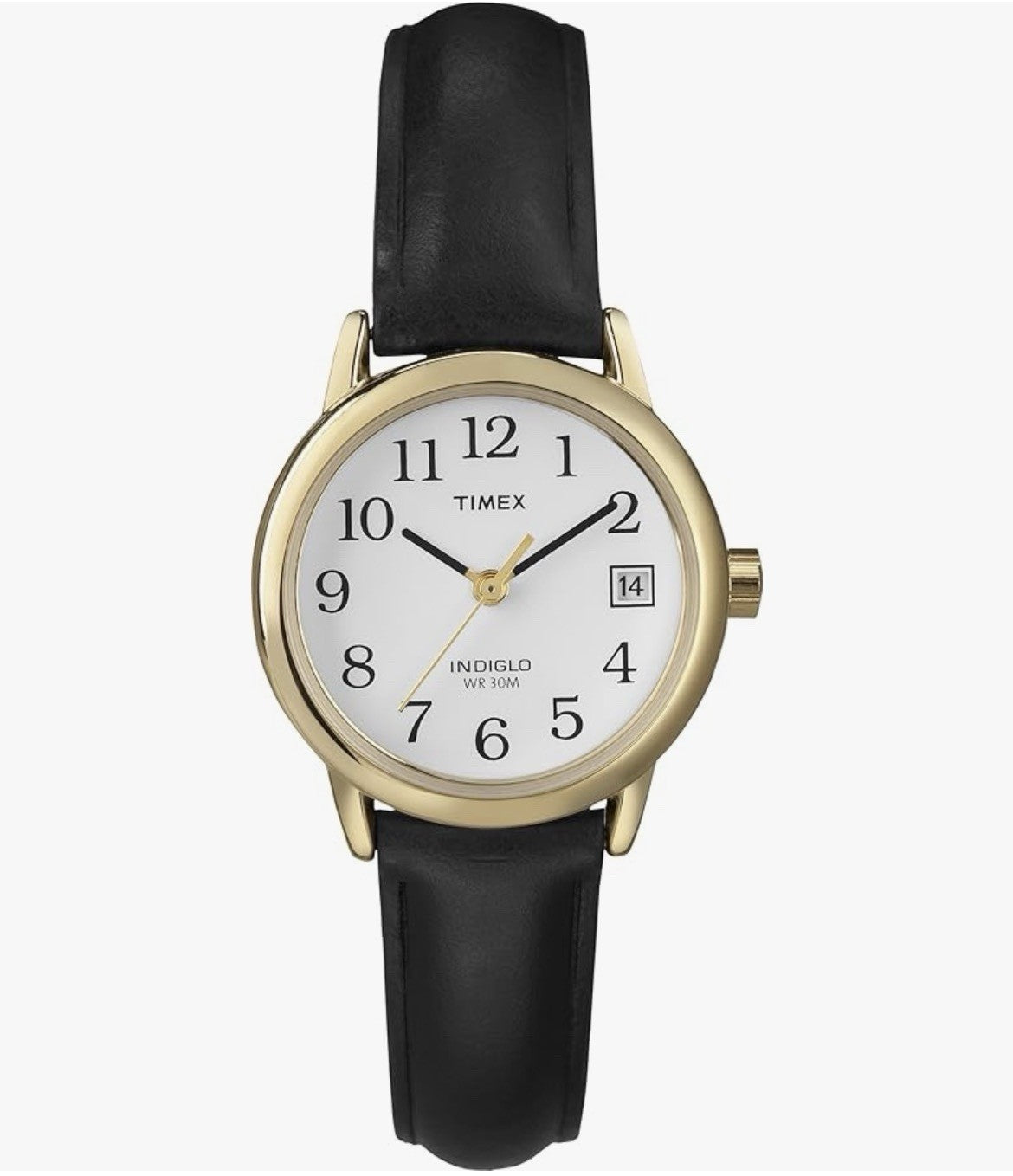 Timex Easy Reader Women's Watch T2H341 - 25mm Gold Case - Black Leather Strap