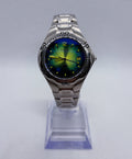 VTG Fossil Blue AM-3457 Women's Watch Blue Green Ombre Sunburst Dial 36mm Silver
