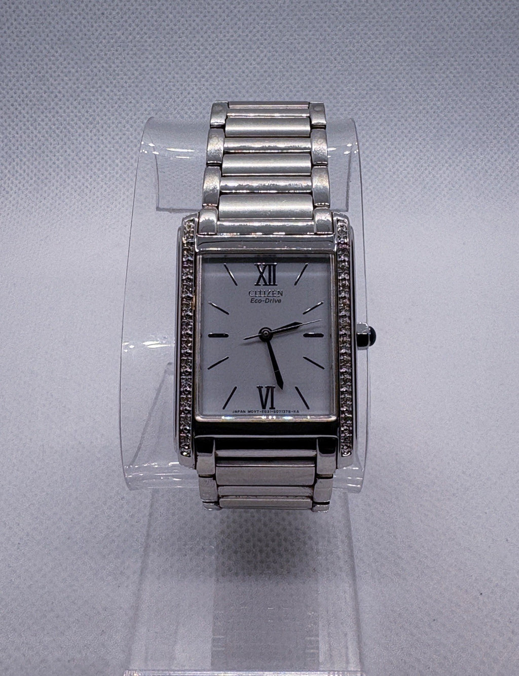 Citizen Eco-Drive Ladies Diamond Tank Watch Silver White Roman Dial EO31-SO44502