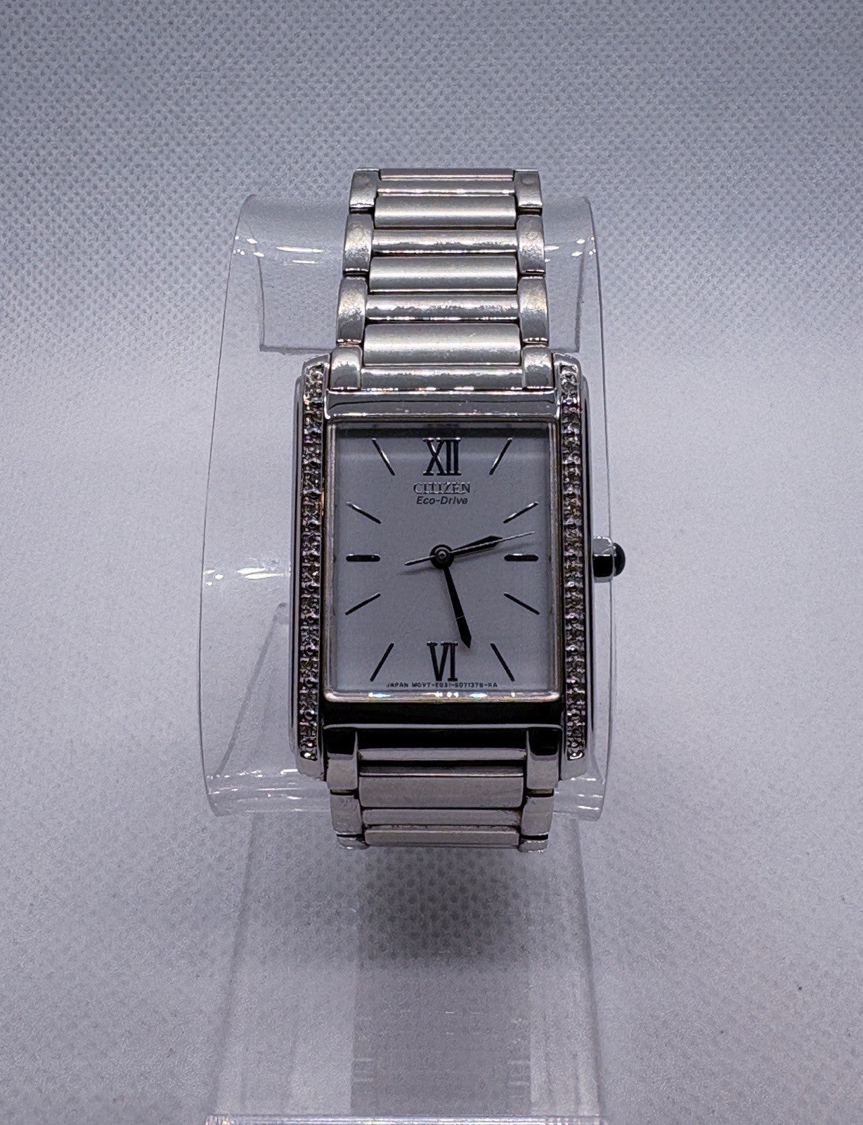 Citizen Eco-Drive Ladies Diamond Tank Watch Silver White Roman Dial EO31-SO44502