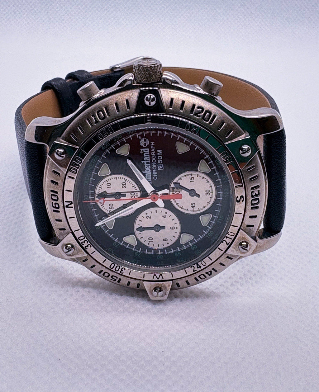 Vintage Timberland Chronograph Men’s Watch Black Dial Japan Quartz Compass Bezel