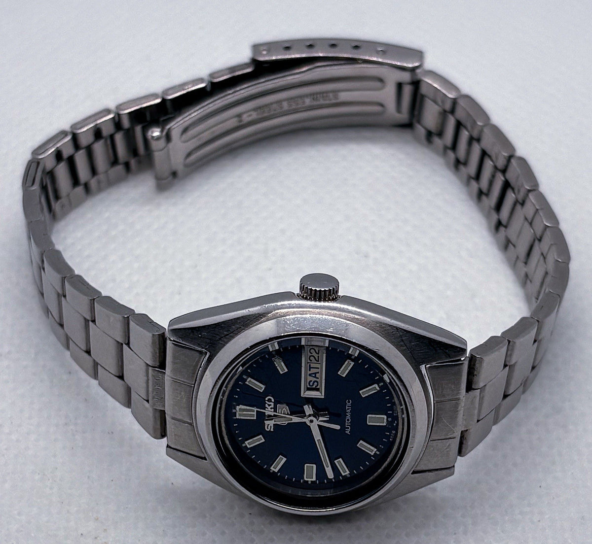 Vintage 1994 Seiko 5 Automatic Ladies Watch 4206-0420 Blue Dial 26mm - Working