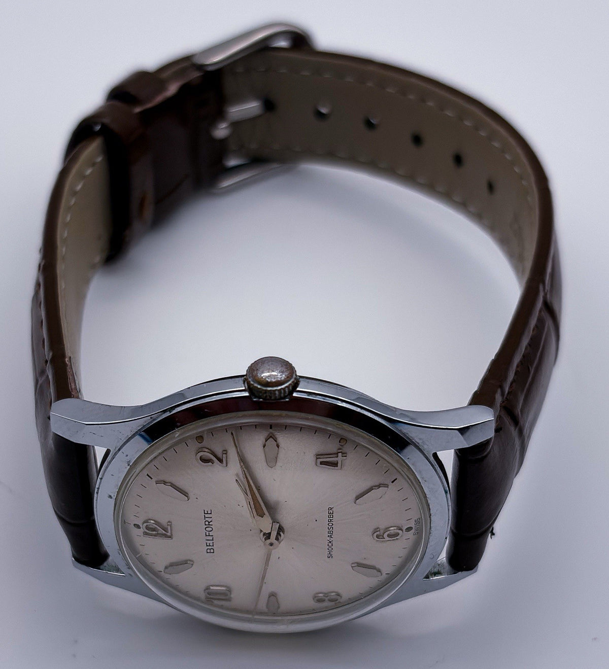 Vintage Belforte Series 9045 Mechanical Manual Wind Mens Field Dress Watch