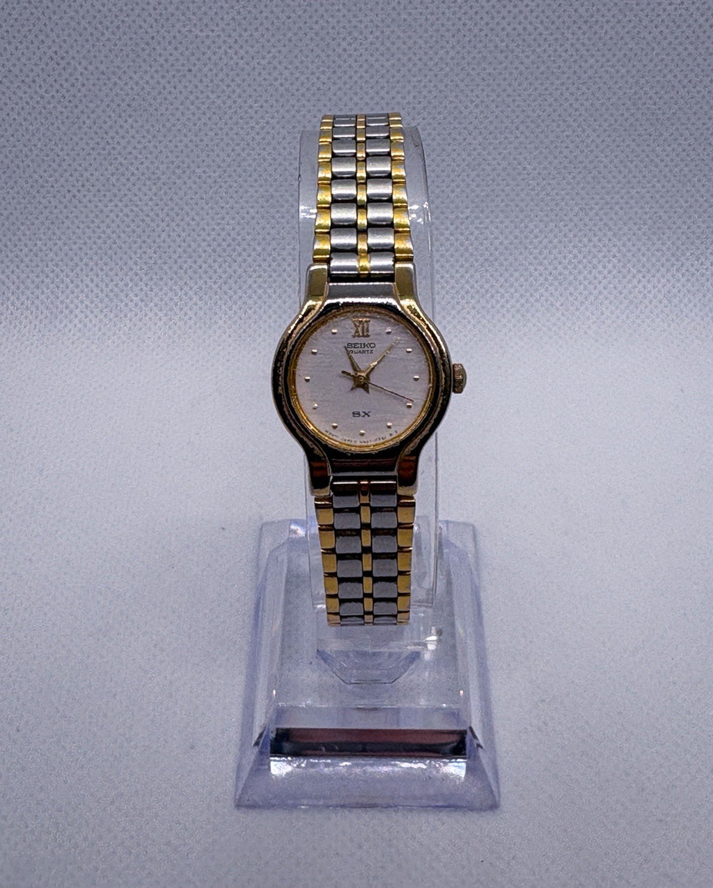 Vintage 1993 Seiko SX Watch Women 19mm White Dial Two Tone V401-0091 Working