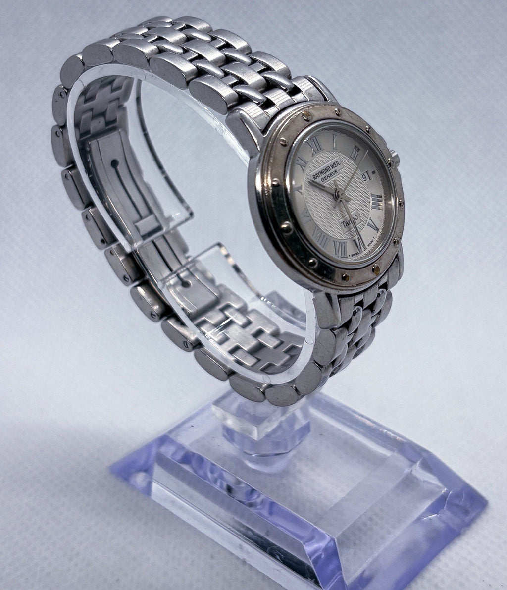 Vintage 1990s Raymond Weil Tango 5360 Swiss Quartz Steel Roman Date Ladies Watch