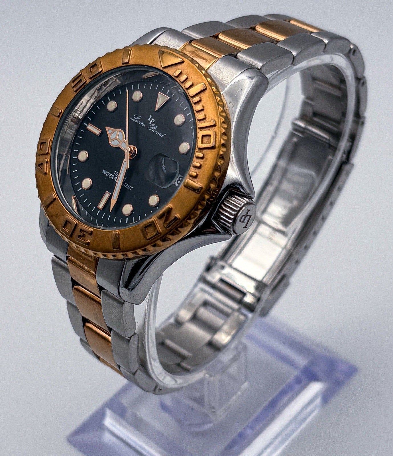 Lucien Piccard Walen Midsize Diver Watch Two Tone Rose Gold Black Dial 35mm