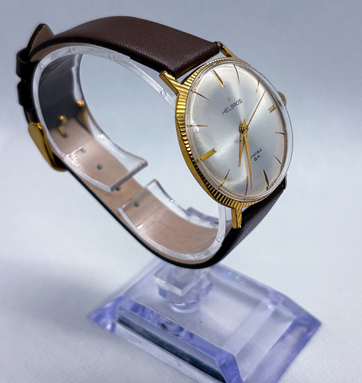 Vintage 1960s Helbros Invincible Germany Manual Wind Men Dress Watch RUNNING