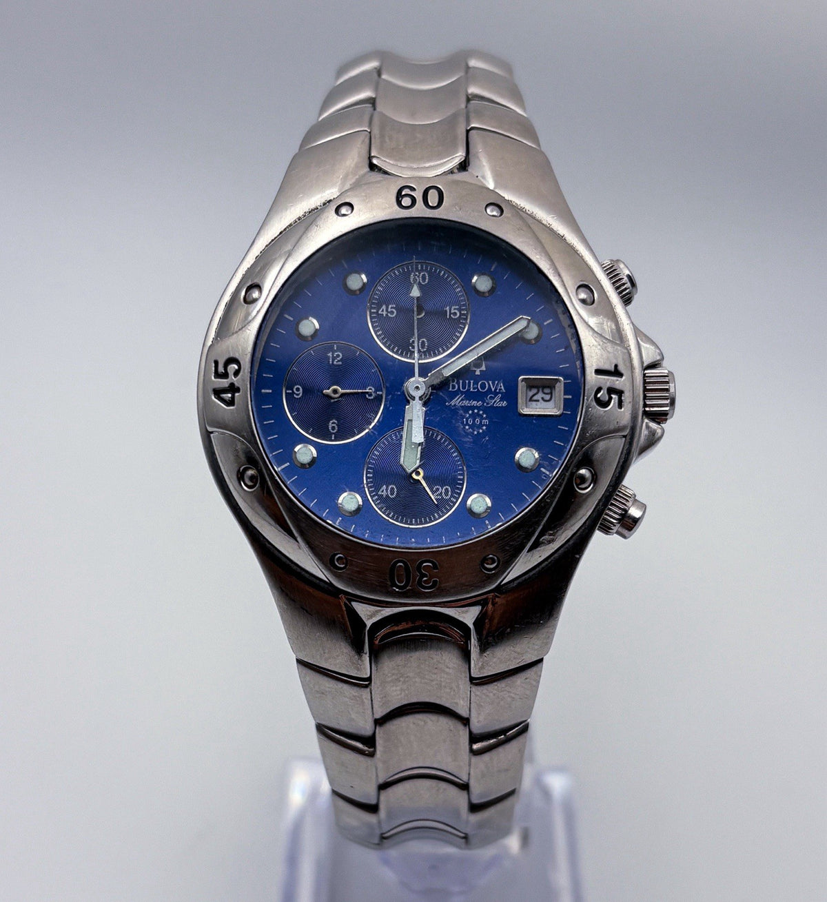 Vintage 2003 Bulova Marine Star Chronograph 41mm Blue Dial A3 Mens Watch 100M
