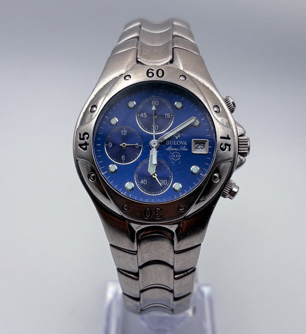 Vintage 2003 Bulova Marine Star Chronograph 41mm Blue Dial A3 Mens Watch 100M