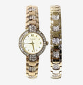 Elgin Woman's Analog Watch Bracelet Set with Arrow Link Design in Gold EG17010ST