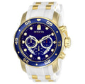 Invicta Mens Pro Diver SCUBA Chronograph 18K Gold Blue Dial White SS Strap Watch