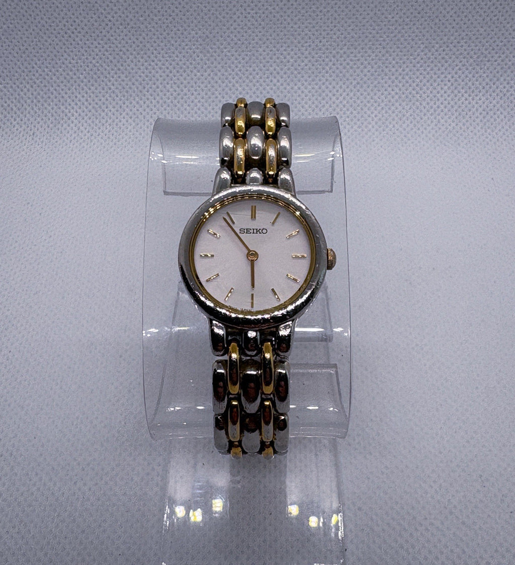VTG 1997 Seiko V700-6379 Two-Tone Gold Silver Link Bracelet Quartz Women Watch