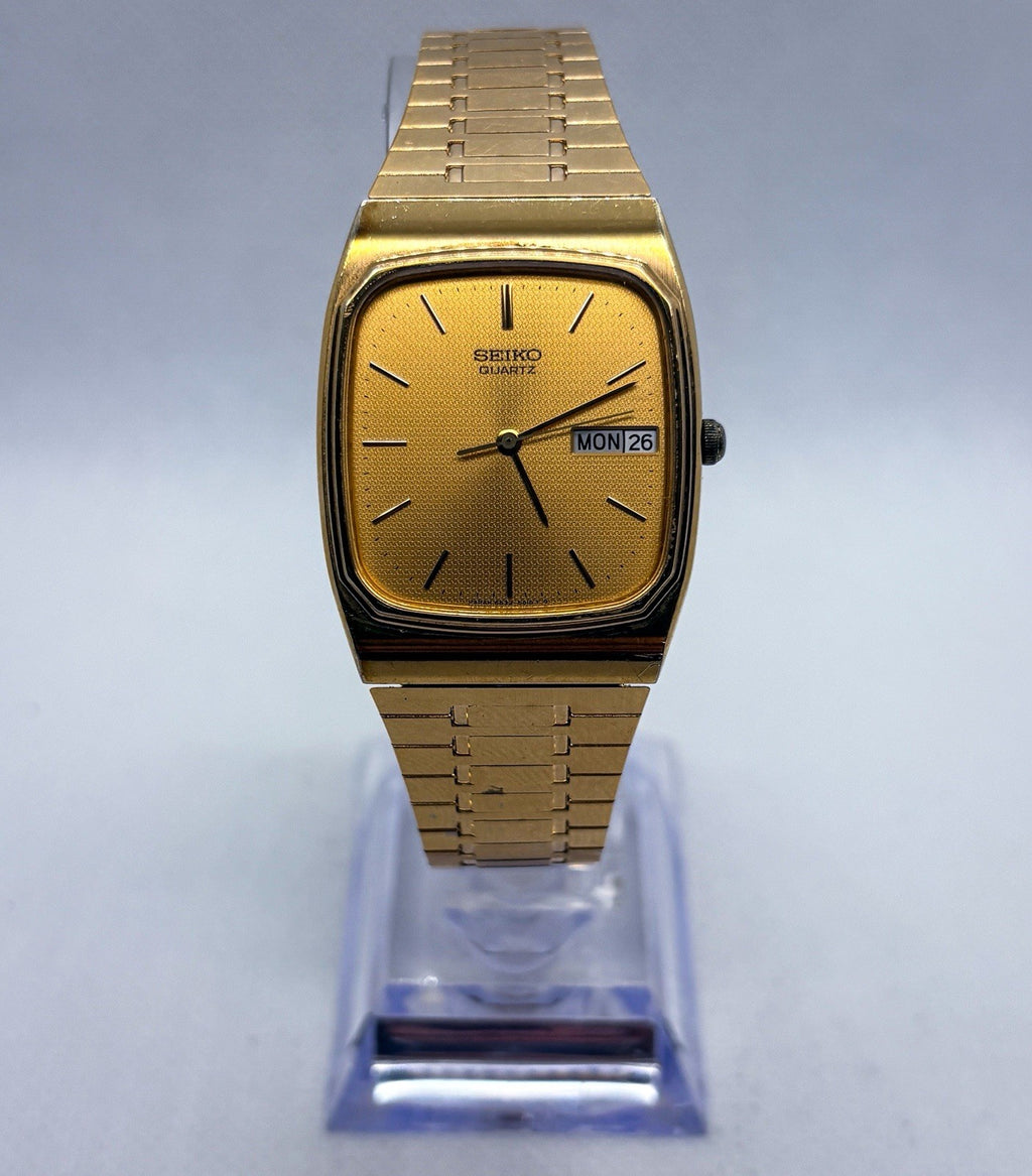 VTG 1984 Seiko Quartz 6533-5010 Gold Plated Textured TV Dial Men's Dress Watch