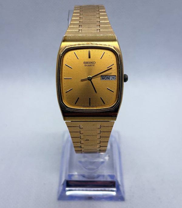 VTG 1984 Seiko Quartz 6533-5010 Gold Plated Textured TV Dial Men's Dress Watch