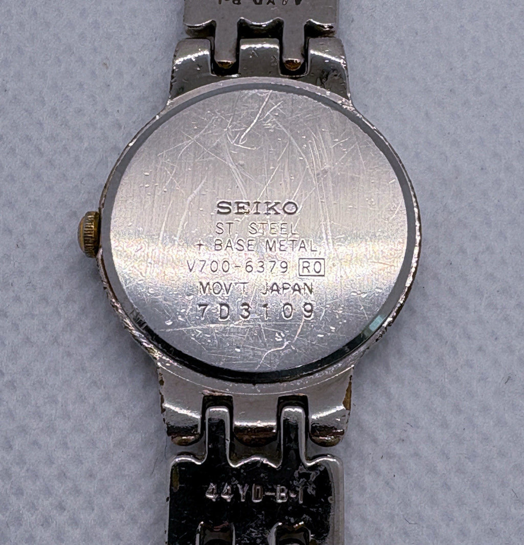 VTG 1997 Seiko V700-6379 Two-Tone Gold Silver Link Bracelet Quartz Women Watch