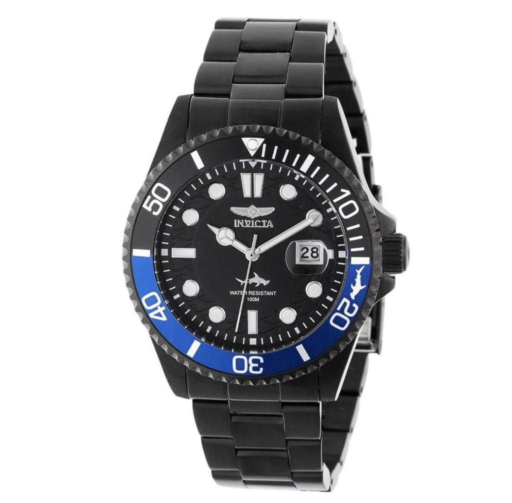 Invicta Pro Diver Hammerhead Mens Watch 43mm Black SS Black/Blue Bezel 44713