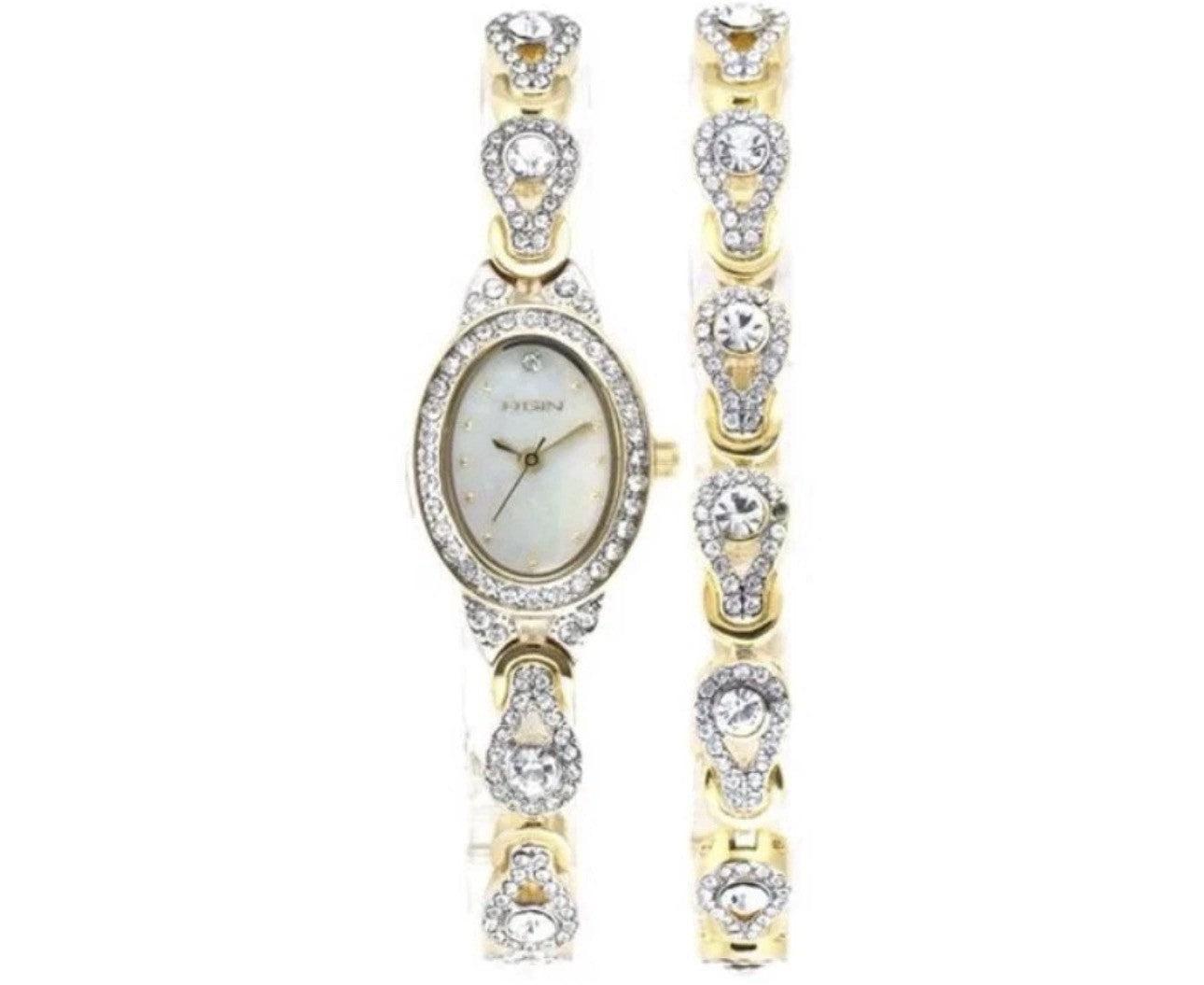 Elgin EG8013STB Woman Analog Watch with Oval Mother of Pearl Dial, 2pc Set