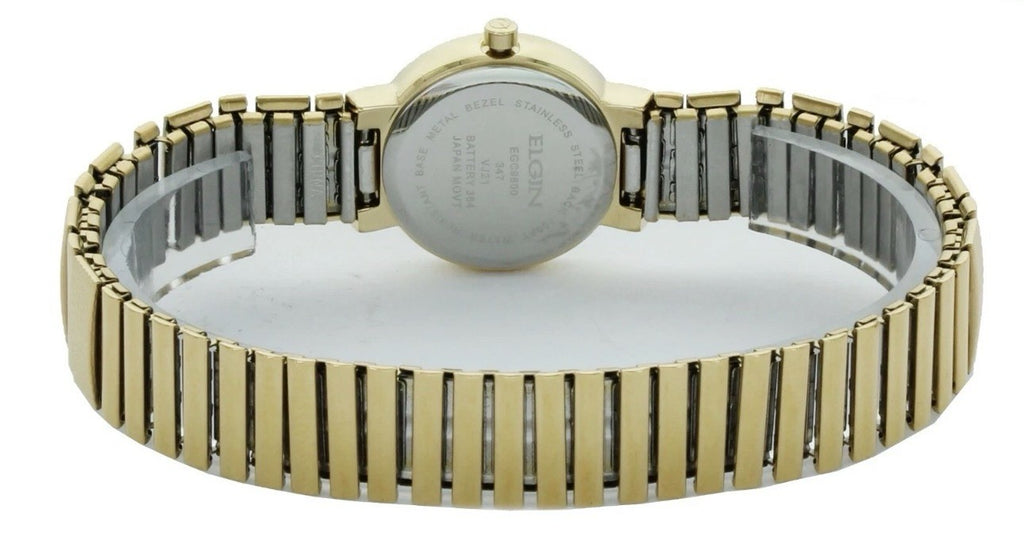 Elgin Ladies stretch band watch White Dial gold tone Watch #EGC9800