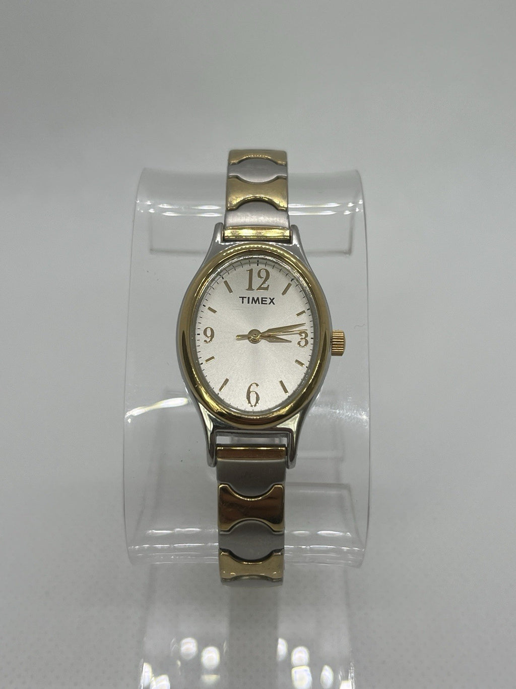 Timex Cavatina Watch Women 21mm Silver Gold Two Tone Stretch Band New Battery