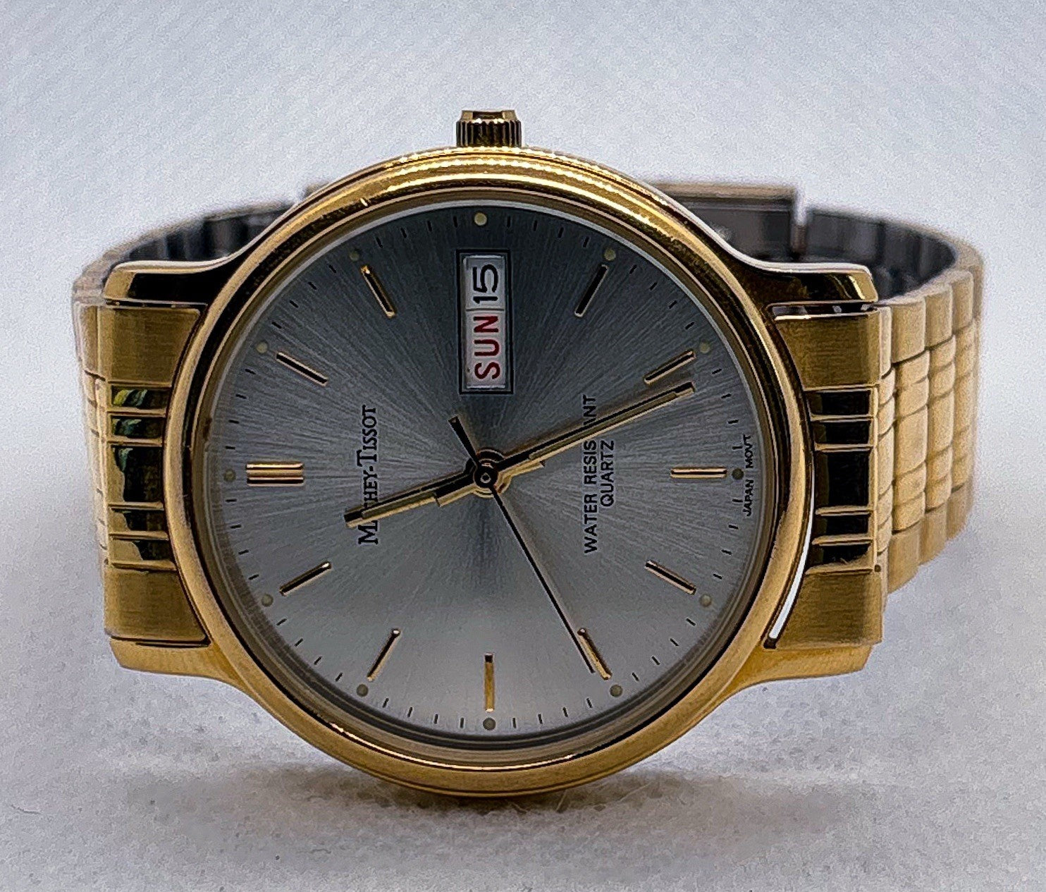 Vintage 1990s Mathey-Tissot MT1313SM Ladies Watch Gold Tone Day Date 36mm Quartz
