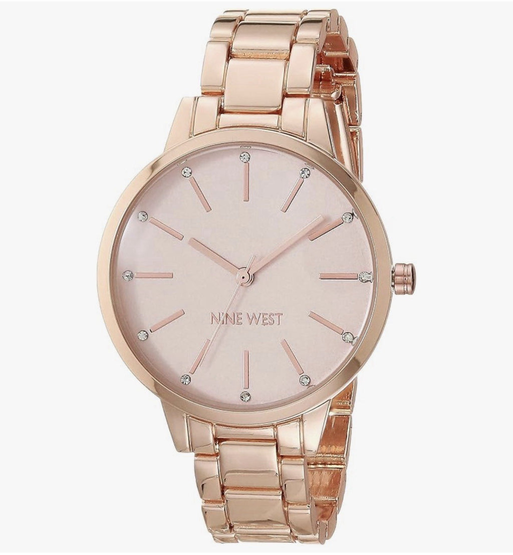 Nine West Women'S Crystal Accented Bracelet Watch Domed mineral crystal lens