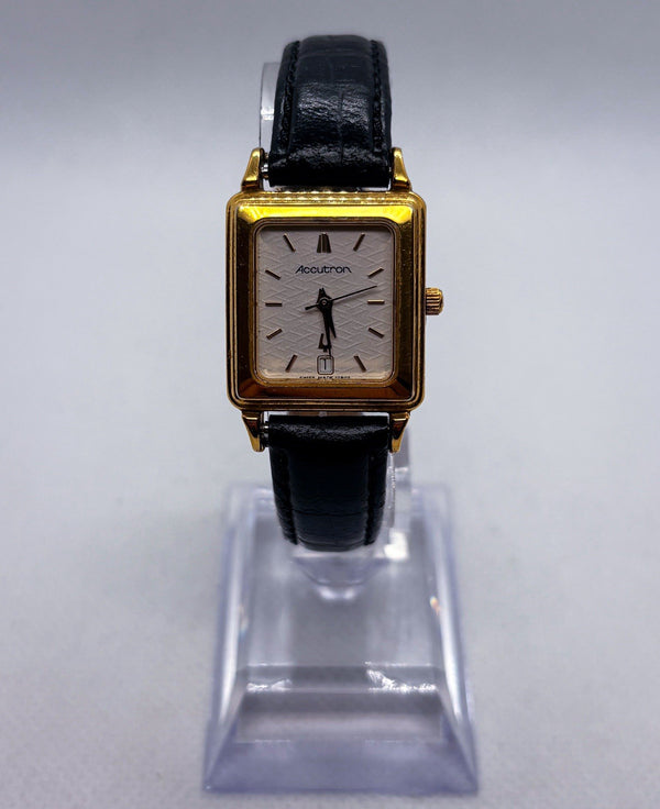 Vintage Bulova Accutron T7 Gold Tone Tank Watch Textured Date Dial Swiss Movt