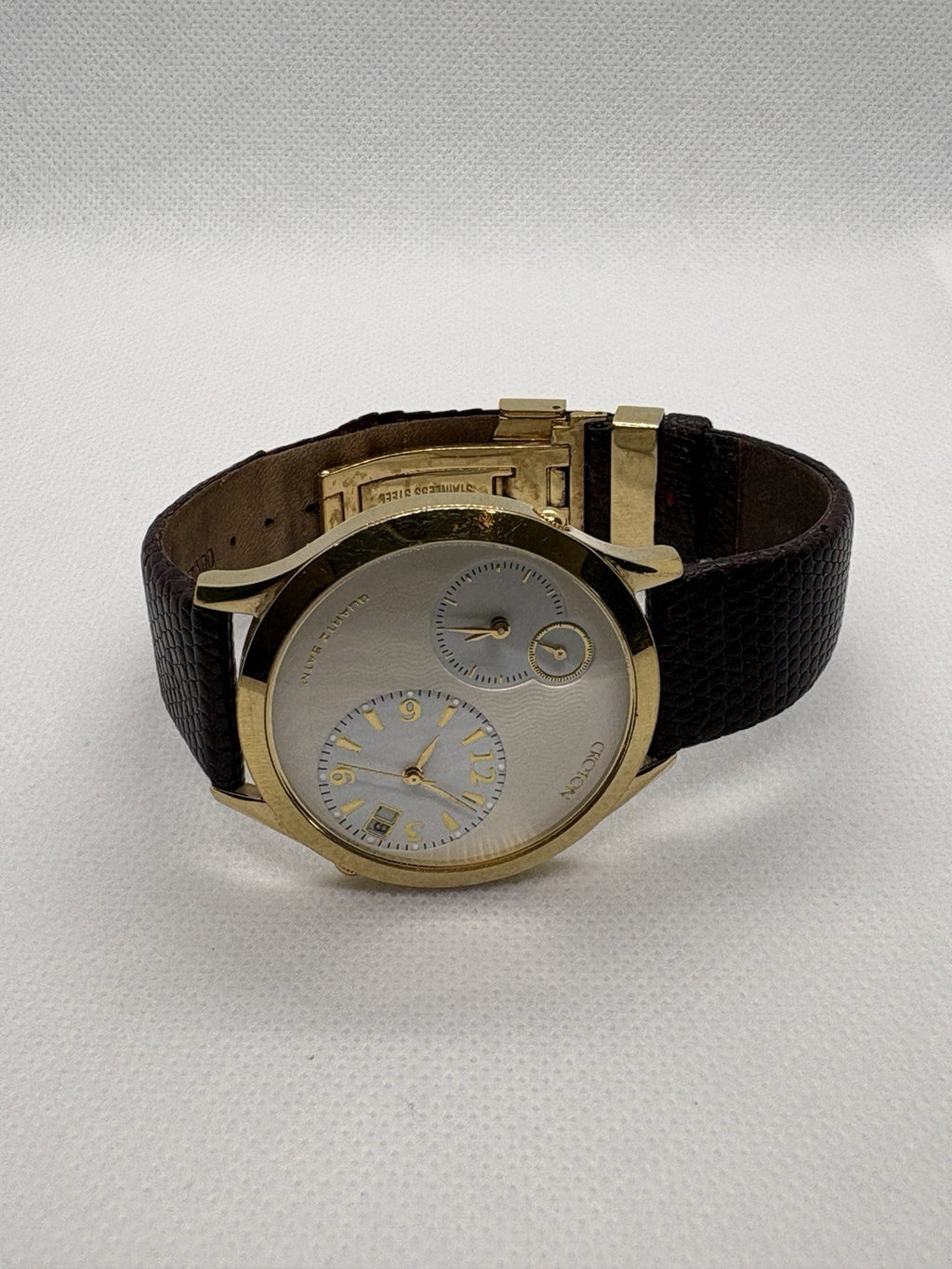 Croton Dual Time Japan MVT Cream Dial Genuine Brown Leather Band