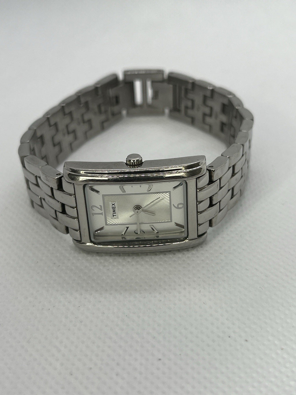 Timex Women T2N046 Fashion Silver Tone Rectangular Quartz Analog 21mm Watch 7"