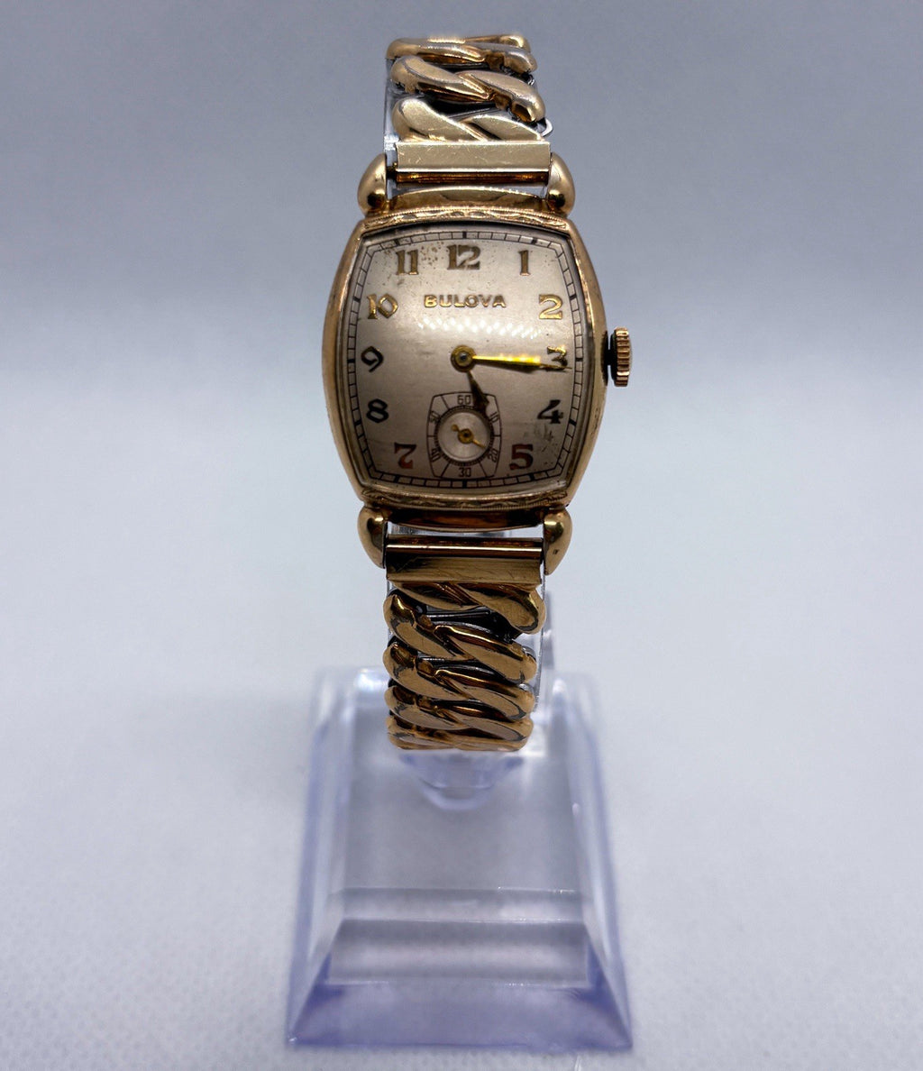 Vintage 1946 Bulova Treasurer 10BA 17J Watch 10K Rolled Gold Plate Tank Working