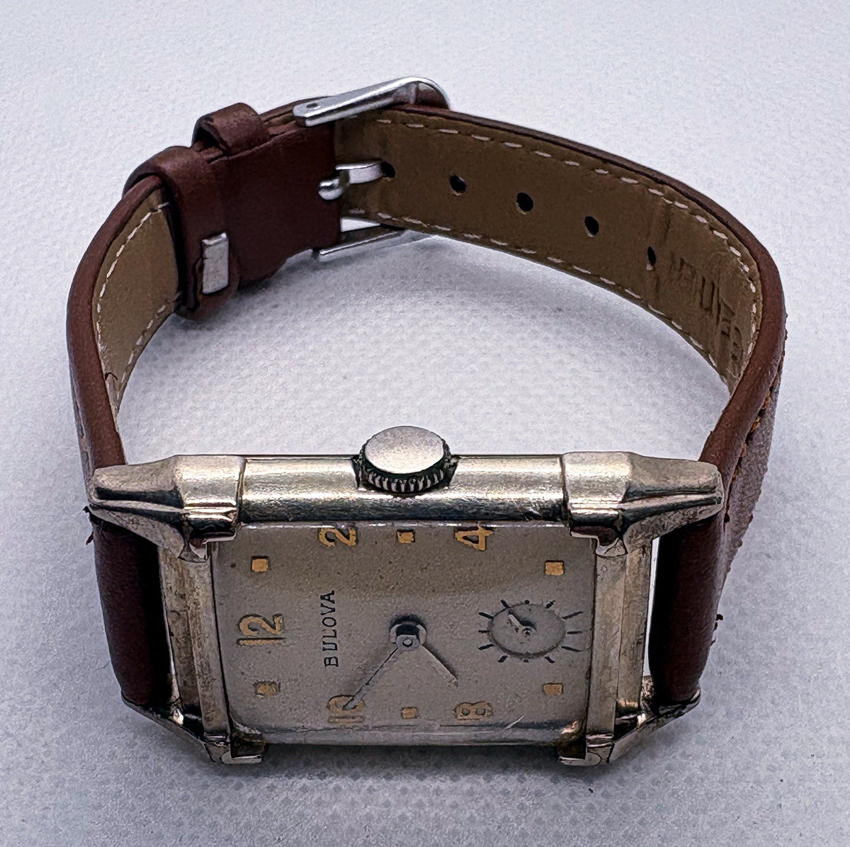 Vintage 1947 Bulova His Excellency Tank 10K GF 21J 7AK Manual Wind Mens Watch