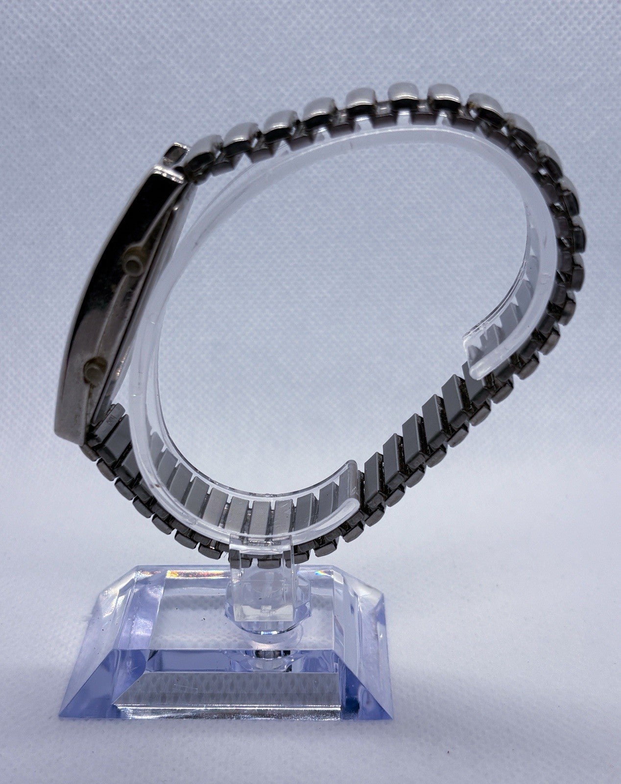 Vintage Rumours 3721 Dual Time Rectangle Women's Watch Silver Stretch Band