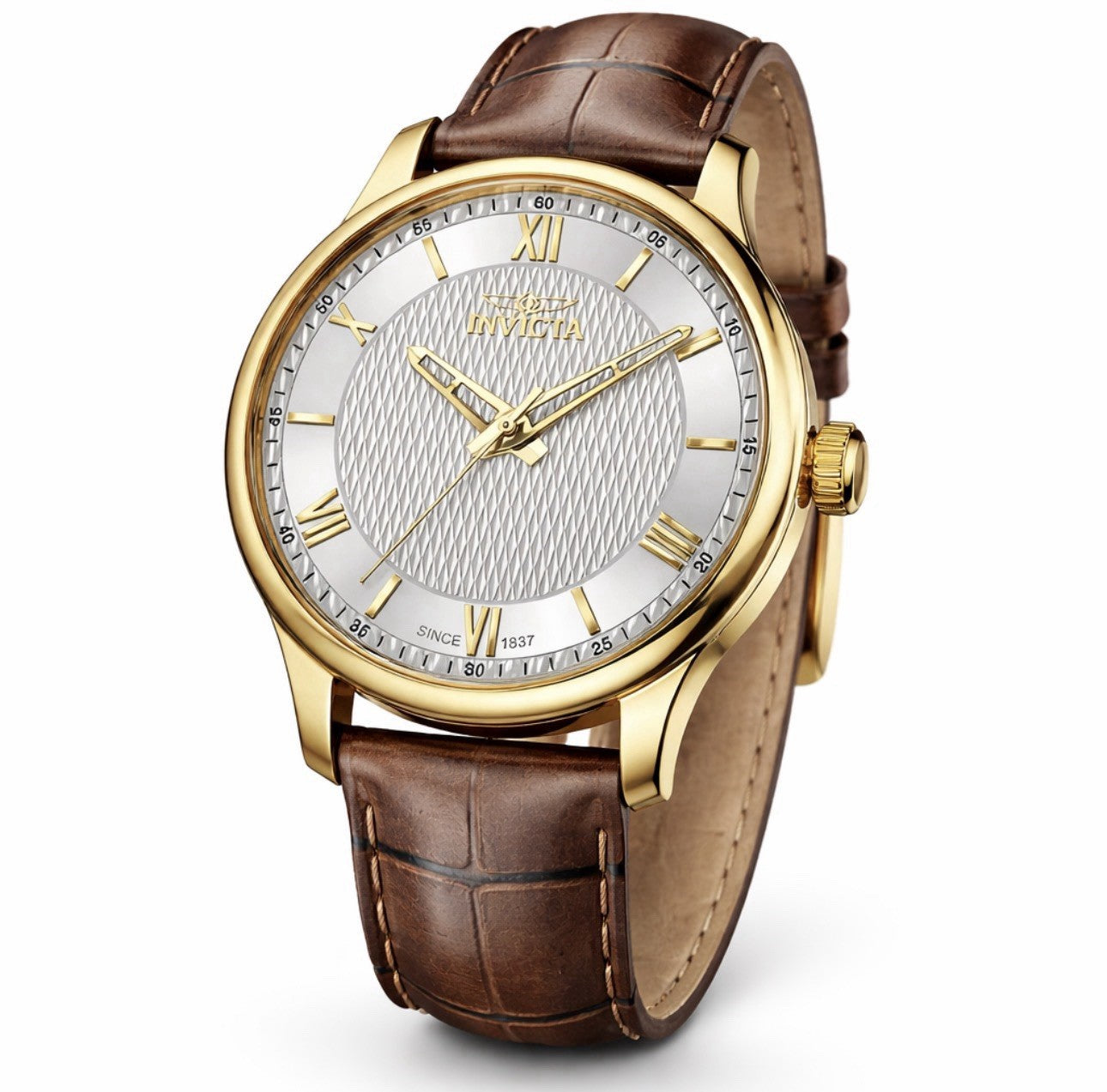 Invicta Celestial 43mm 50467 Silver With Gold SS Dial Brown Leather Band