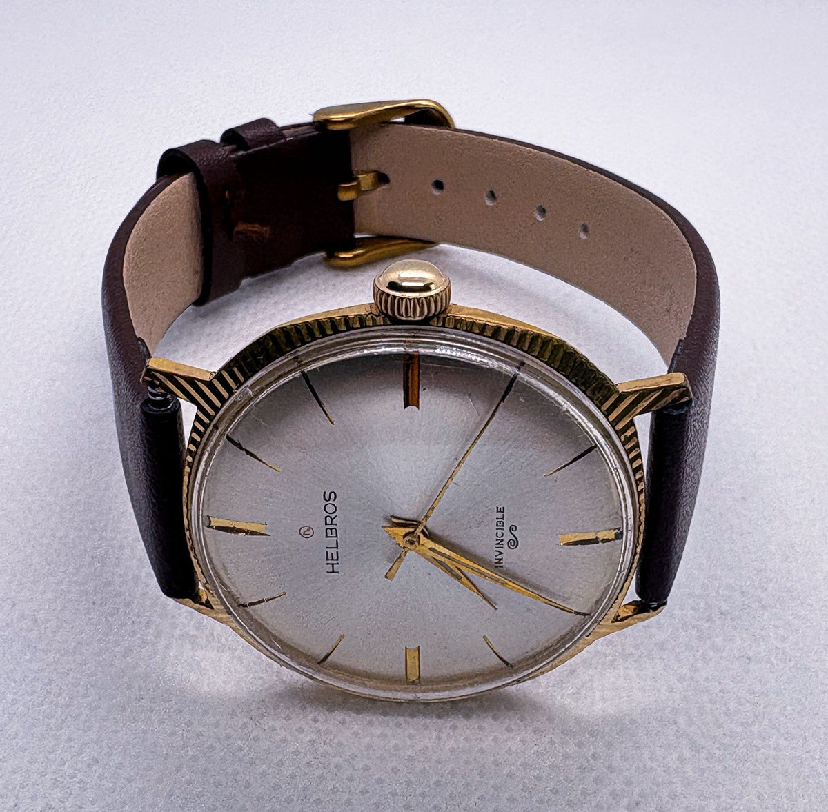 Vintage 1960s Helbros Invincible Germany Manual Wind Men Dress Watch RUNNING