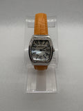 ANNE KLEIN Ladies Watch Mother Of Pearl Dial Orange Leather Alligator Strap Gem